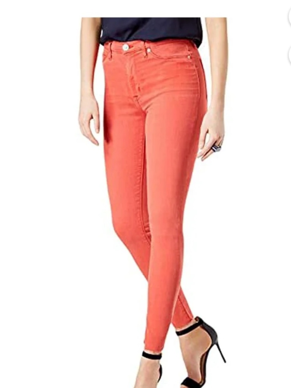 Hudson Jeans High-Waist Barbara Jeans w/ 10” Front Rise Coral-Red